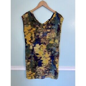 Anthropologie Maeve Pixel Impressionist Shift Dress Silk‎ V-neck Sz 2